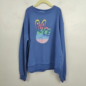 Mini Boden Sweatshirt Kids 14 Peace‎ Sign Graphic Blue Crewneck Sweatshirt Top